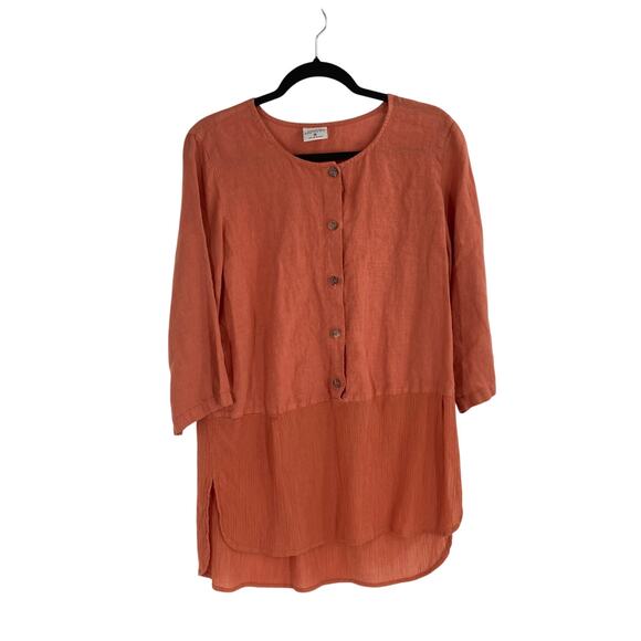 Click Color Me Cotton Linen Peach Orange Abalone Button Top Women’s Medium Coast - Picture 1 of 8